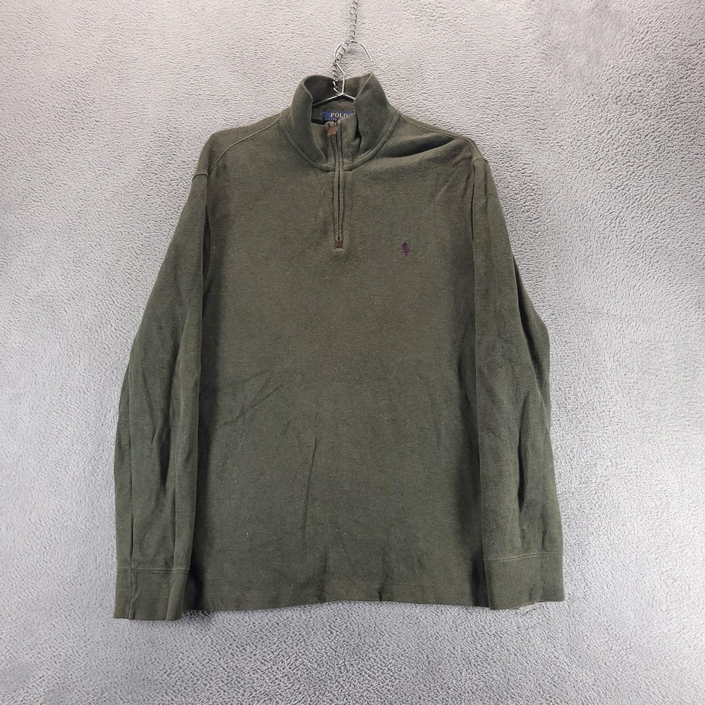Polo Ralph Lauren Sweater Mens M Green Mock Neck 1/4 Zip Cotton Pullover Pony